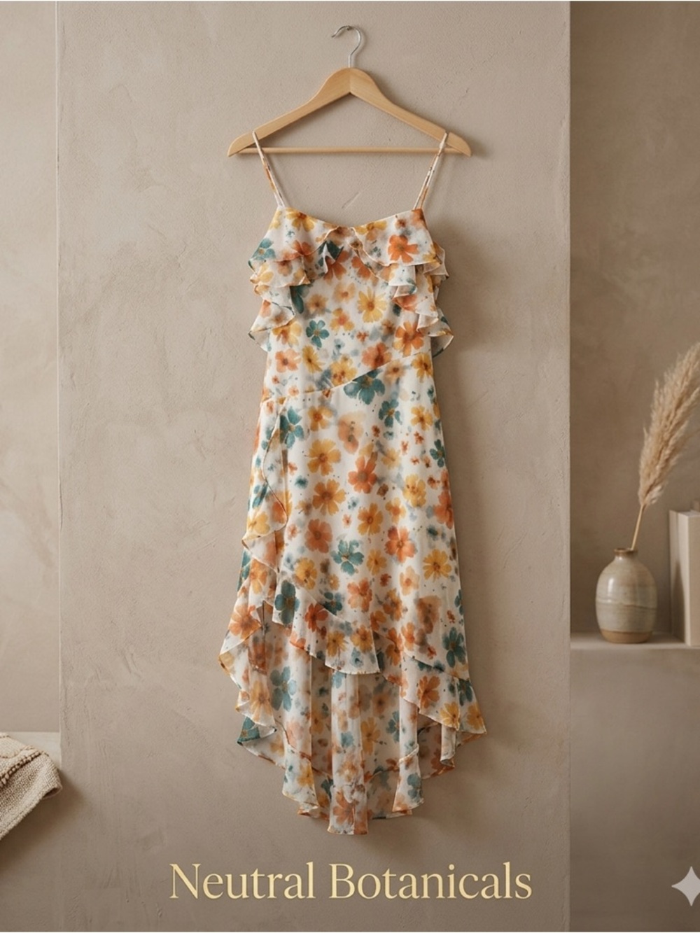 By Anthropologie Yellow Motif Floral Asymmetric Ruffled Midi Dress NWT Small